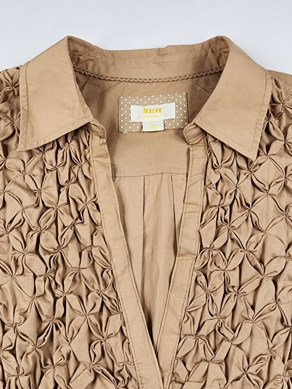 Maeve Anthropologie Women’s 2X Beige Tan Puff Sleeve Sea Breeze Blouse Top Boho - Picture 4 of 12
